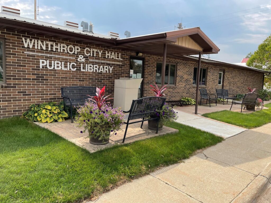 front of city hall and the public library